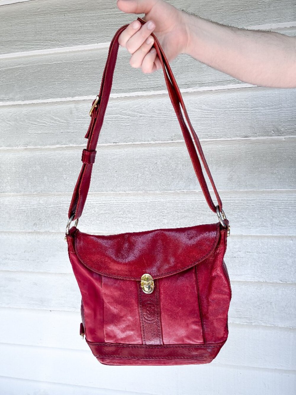 Red Vintage Marino Orlandi Leather Flap Shoulder Bag – Made in Italy